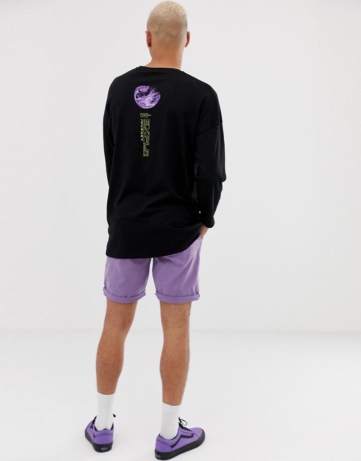 Asos Design Oversized 3/4 Sleeve T-shirt With Moon Spine Print-black