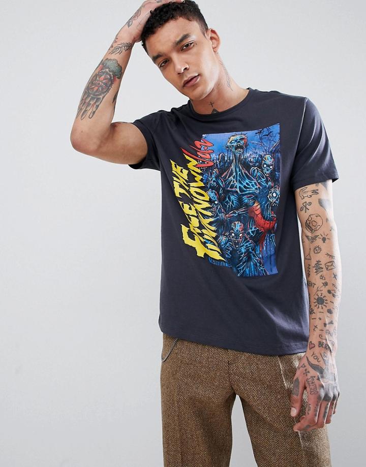 Asos Design Relaxed T-shirt With Horror Scene Print - Gray