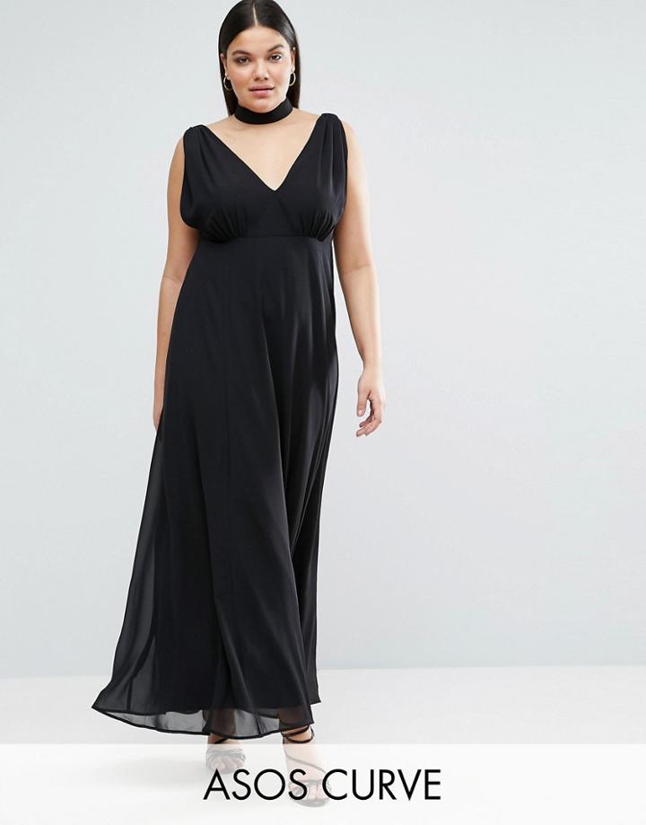 Asos Curve Maxi Dress With Strap Back And Choker Neck Detail - Black