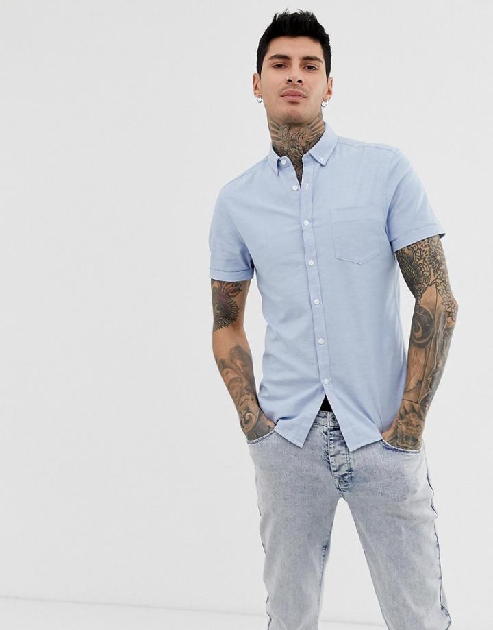 Asos Design Skinny Oxford Shirt With Button Down Collar In Light Blue - Blue