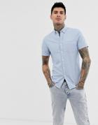 Asos Design Skinny Oxford Shirt With Button Down Collar In Light Blue - Blue