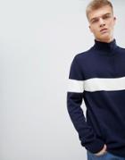 Another Influence Chest Stripe Half Zip Sweater - Navy