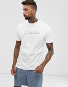 Asos Design Short Sleeve Sweatshirt With Authentic Embroidery-white