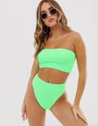 Asos Design Mix And Match Crinkle Bandeau Bikini Top In Apple Green