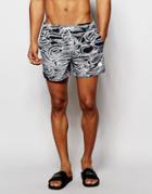 Native Youth Brush Stroke Print Swim Shorts - Black