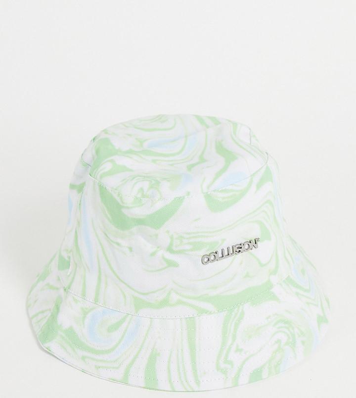 Collusion Unisex Logo Bucket Hat In Marble Tie Dye-white