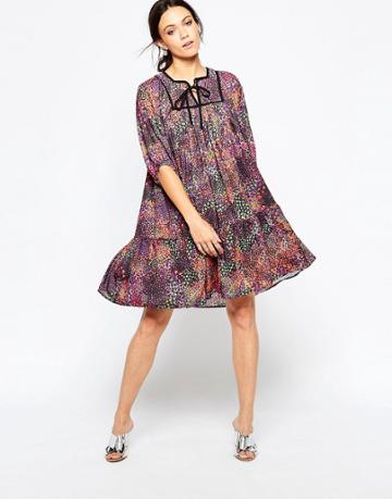 Ivana Helsinki Asta Tie Neck Printed Dress - Multicolur