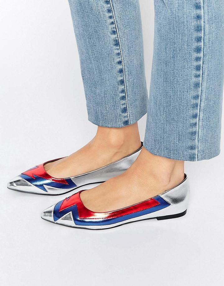 Asos Lynx Lightning Bolt Pointed Ballets - Silver
