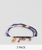 Asos Design Pack Of 3 Bead And Charm Bracelets - Multi