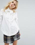 Sister Jane Western Shirt With Tie Up Neck And Star Embellishment - Wh