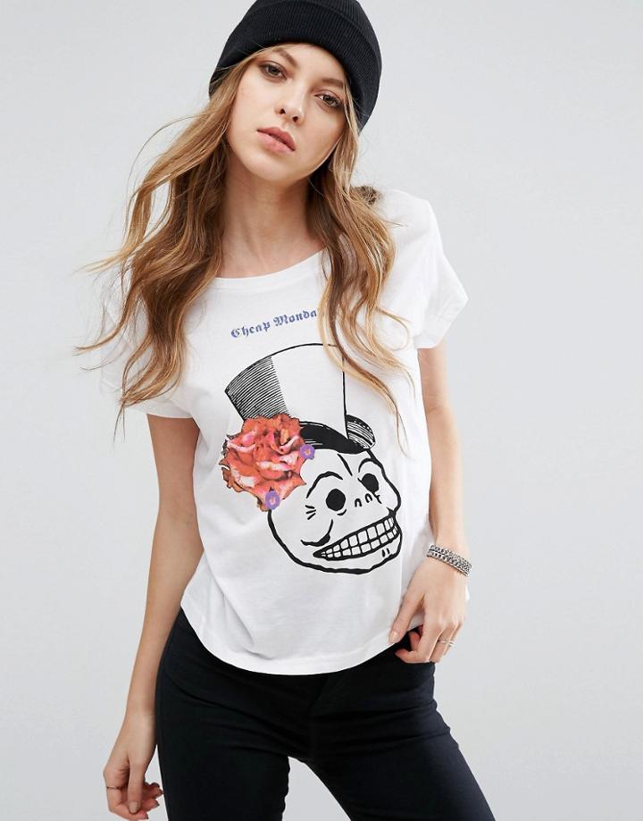 Cheap Monday Floral Skull Logo T-shirt - White