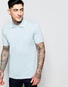 Pretty Green Polo In Slim Fit With Stripe Under Collar In Sky Blue - Sky Blue