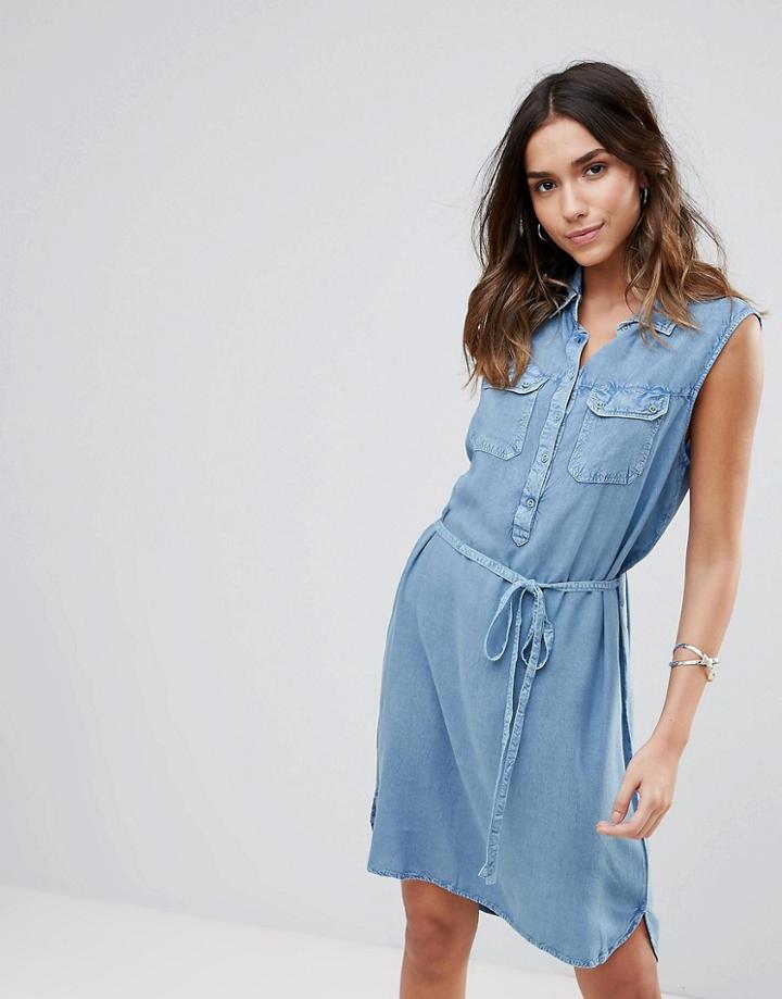 Brave Soul Clear Denim Wash Shirt Dress - Blue