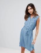 Brave Soul Clear Denim Wash Shirt Dress - Blue