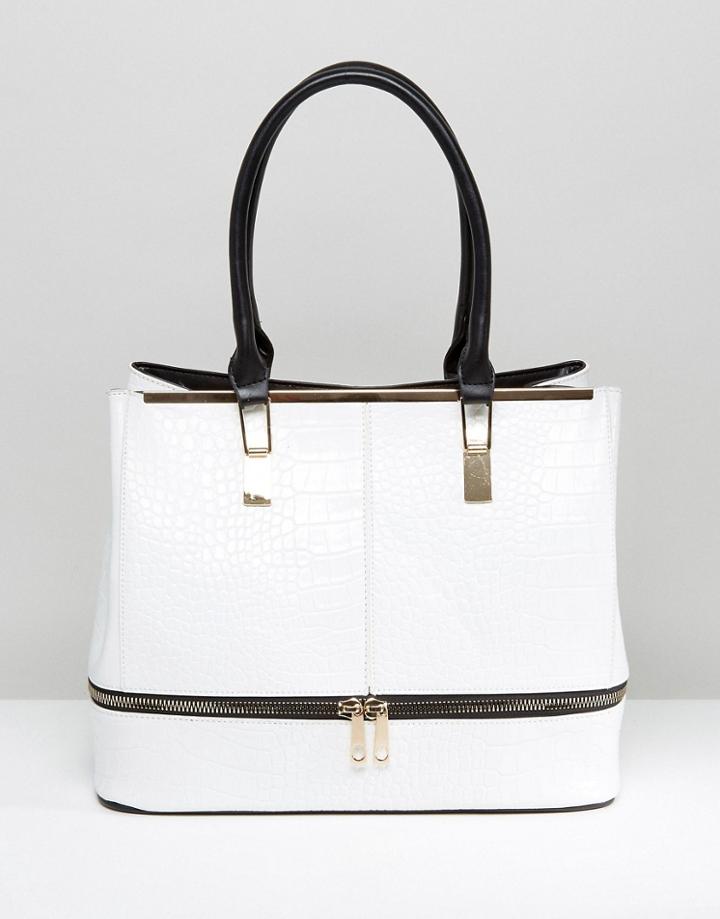 Yoki Croc Effect Tote Bag With Contrast Handle - Gray