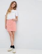 Asos Denim Original High Waisted Skirt In Coral - Pink