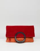 Asos Design Suede Color Block Foldover Shopper Clutch Bag - Multi