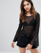 Only Mesh Bell Sleeve Top - Black