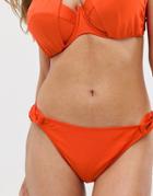 Asos Design Fuller Bust Exclusive Twist Side Bikini Bottom In Shiny Orange - Red
