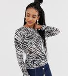 New Look Mixed Animal Mesh Top In Black Pattern