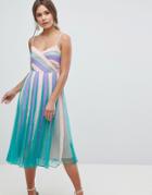 Asos Color Block Mesh Fit And Flare Midi Dress - Multi