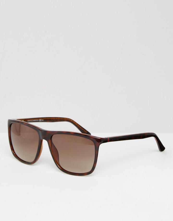 Gucci Square Sunglasses In Matte Tort - Brown