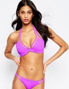 Asos Fuller Bust Mix And Match Mesh Insert Hidden Underwire Bikini Top Dd-g - Purple