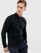 Asos Design Long Sleeve Jersey Polo In Black
