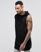 Asos Longline Sleeveless T-shirt With Hooded Cowl Neck - Black