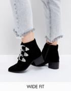 Asos Relieve Wide Fit Suede Buckle Ankle Boots - Black