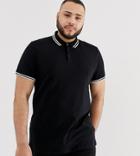 Asos Design Plus Pique Polo Shirt With Tipping In Black - Black