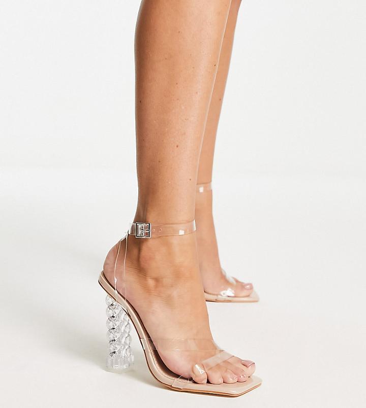 Public Desire Wide Fit Amerlia Sculpted Heel Sandals In Beige-clear