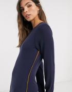 Esprit Contrast Neck Detail Skater Dress In Navy