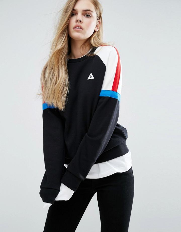 Le Coq Sportif Boyfriend Sweatshirt With Color Block Panels - Black