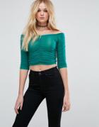 Asos Off Shoulder Top With Ruching Detail - Green