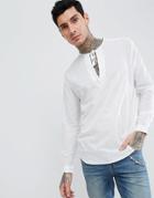 Asos Design Oversized Sheer V Neck Shirt With Tie - White