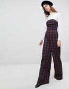 Unique 21 Strapless Wide Leg Jumpsuit In Plaid - Multi