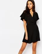 Oh My Love Mini Dress With Wrap Front And Angel Sleeve - Black