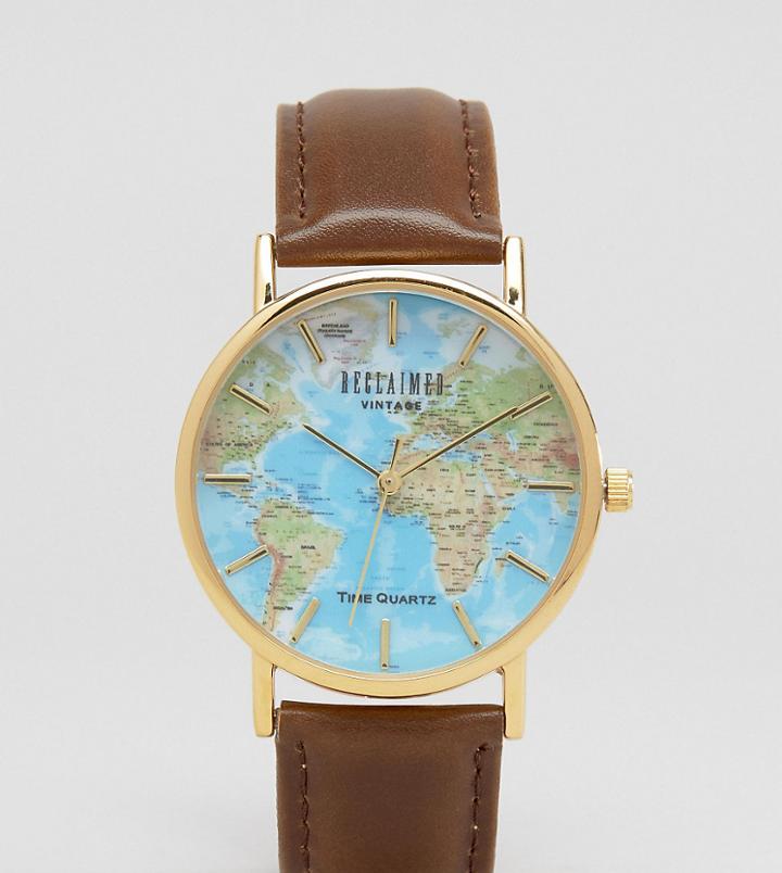 Reclaimed Vintage Inspired Classic Map Print Watch Exclusive To Asos - Brown