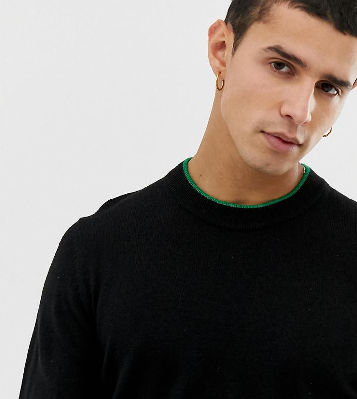 Collusion Skinny Fit Crew Neck Sweater In Black With Green Tipping - Black