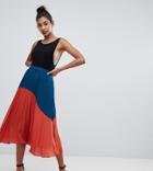 Boohoo Exclusive Color Block Pleated Midi Skirt In Multi - Multi