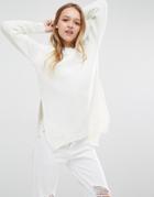 Daisy Street Ribbed Knitted Jumper With Side Splits - Cream