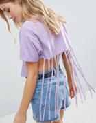 Asos Crop Top With Shredded Back - Purple