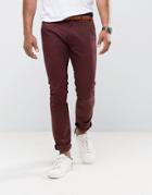 Selected Homme Slim Fit Chinos With Belt - Red