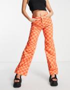 Na-kd Checkerboard Wide Leg Jeans In Orange-purple