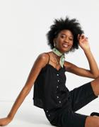 Asos Design Button Through Cami Sun Top With Frill In Black