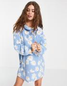 Topshop Daisy Pattern Hoodie Robe-blues