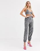 Naanaa Utility Pants In Glitter Two-piece-gray