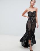 Bariano Sweetheart Fishtail Maxi Dress In Lace - Black