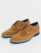 Moss London Brogue Shoes In Tan Suede With Chunky Sole